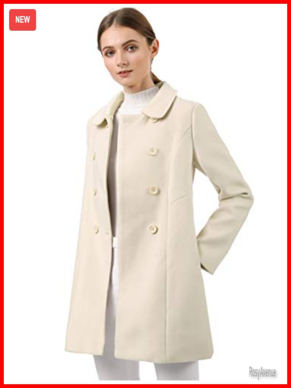Women's Double Breasted Pea Coat Peter Pan Collar Long Sleeve